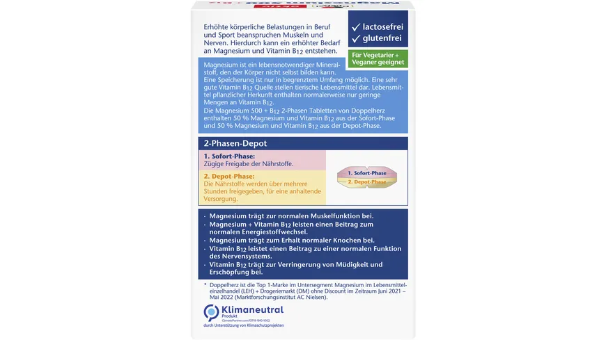 Doppelherz Magnesium 500 + B12 2-Phasen Depot 30 Depot-Tabletten