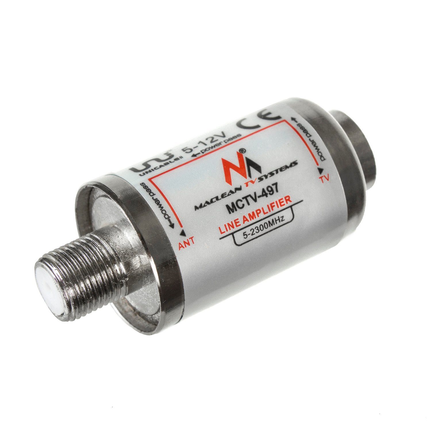 Maclean MCTV-497 Verstärker (Antennenverstärker für TV-Signale DVB-T und DVB-T2, 20dB, 5-2300 MHz)