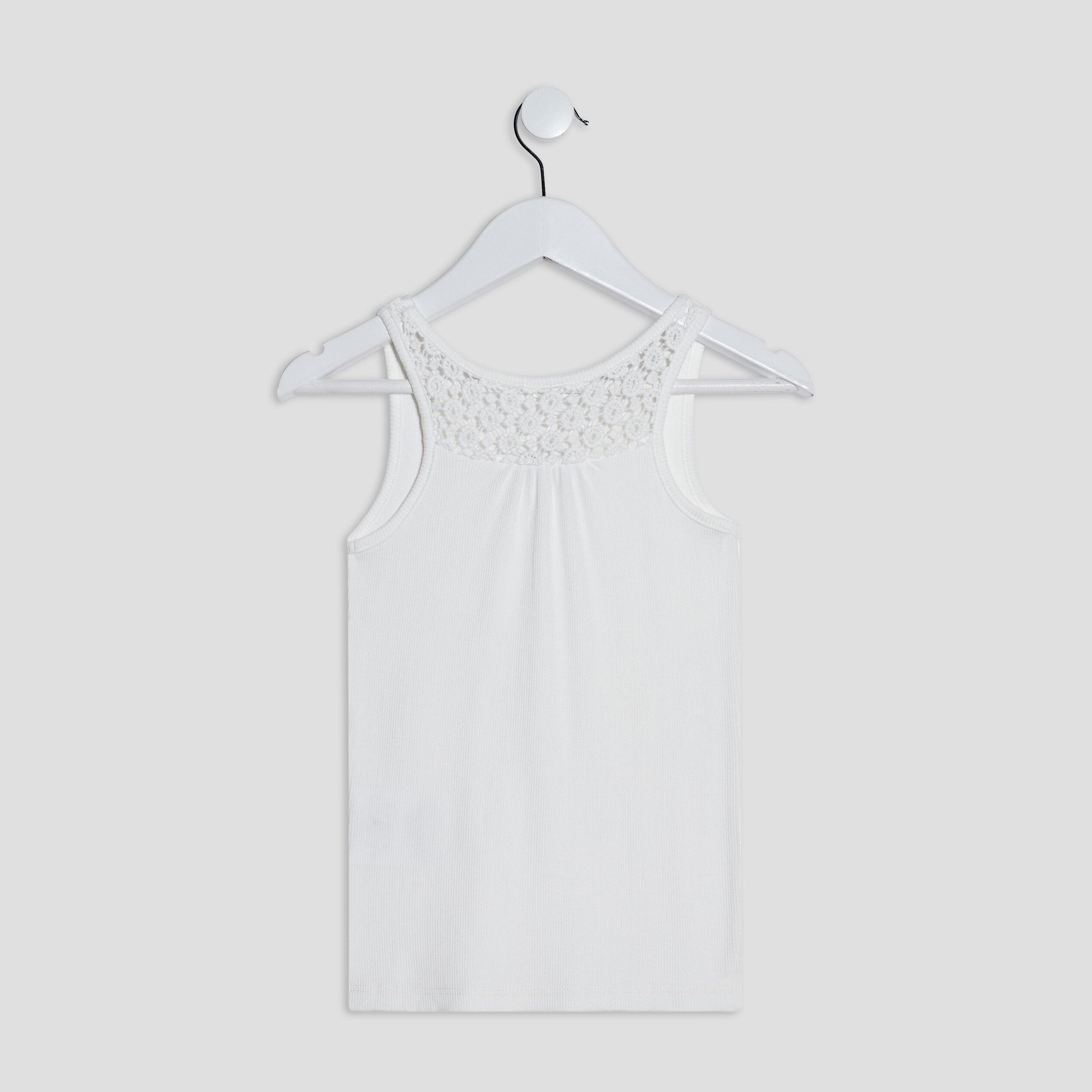 Débardeur coton détail macramé blanc fille | La Halle