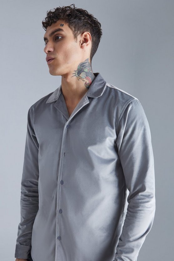 Langärmliges Velour-Hemd