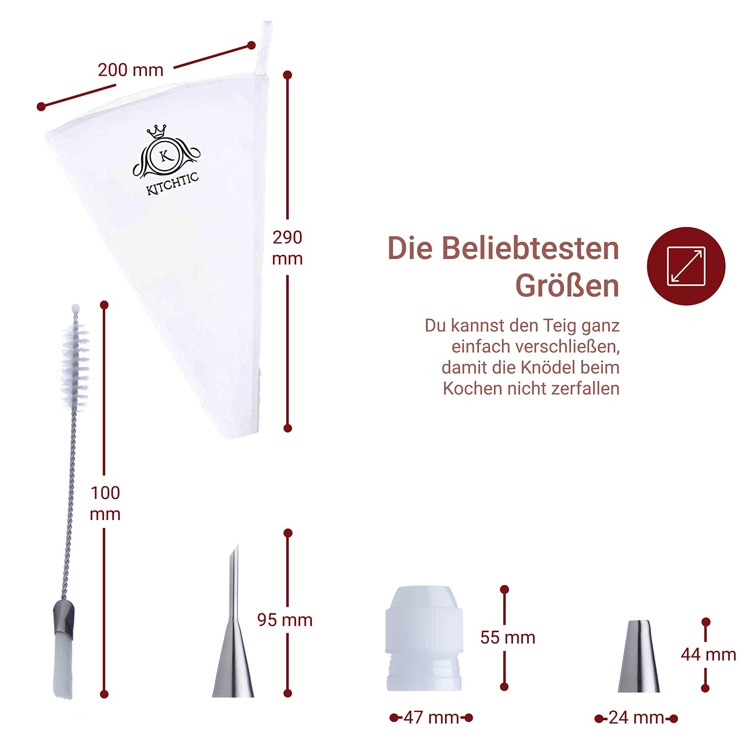 Kitchtic Spritzbeutel Premium Spritzbeutel 6er-Set Rot/Weiß/Silber Edelstahl