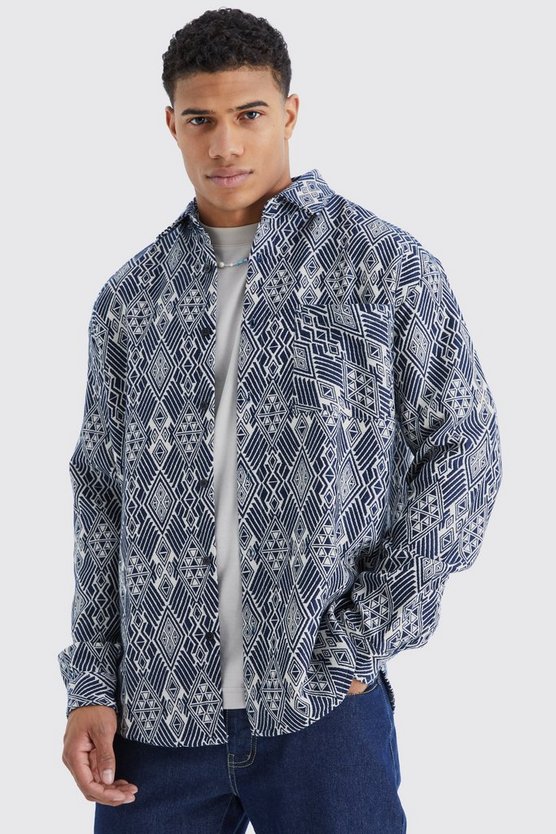 Langärmliges Oversize Jacquard Overshirt