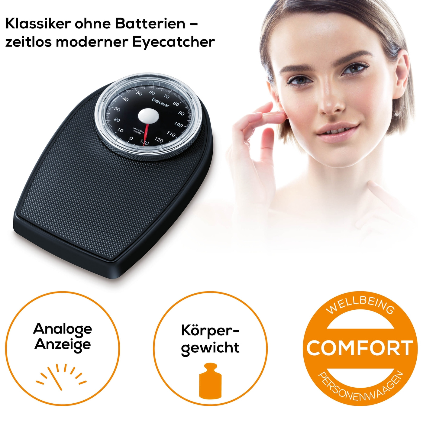 Beurer Mechanische Waage MS 40-Analoge Personenwaage ohne Batterien im Retro-Design - bis 135 kg