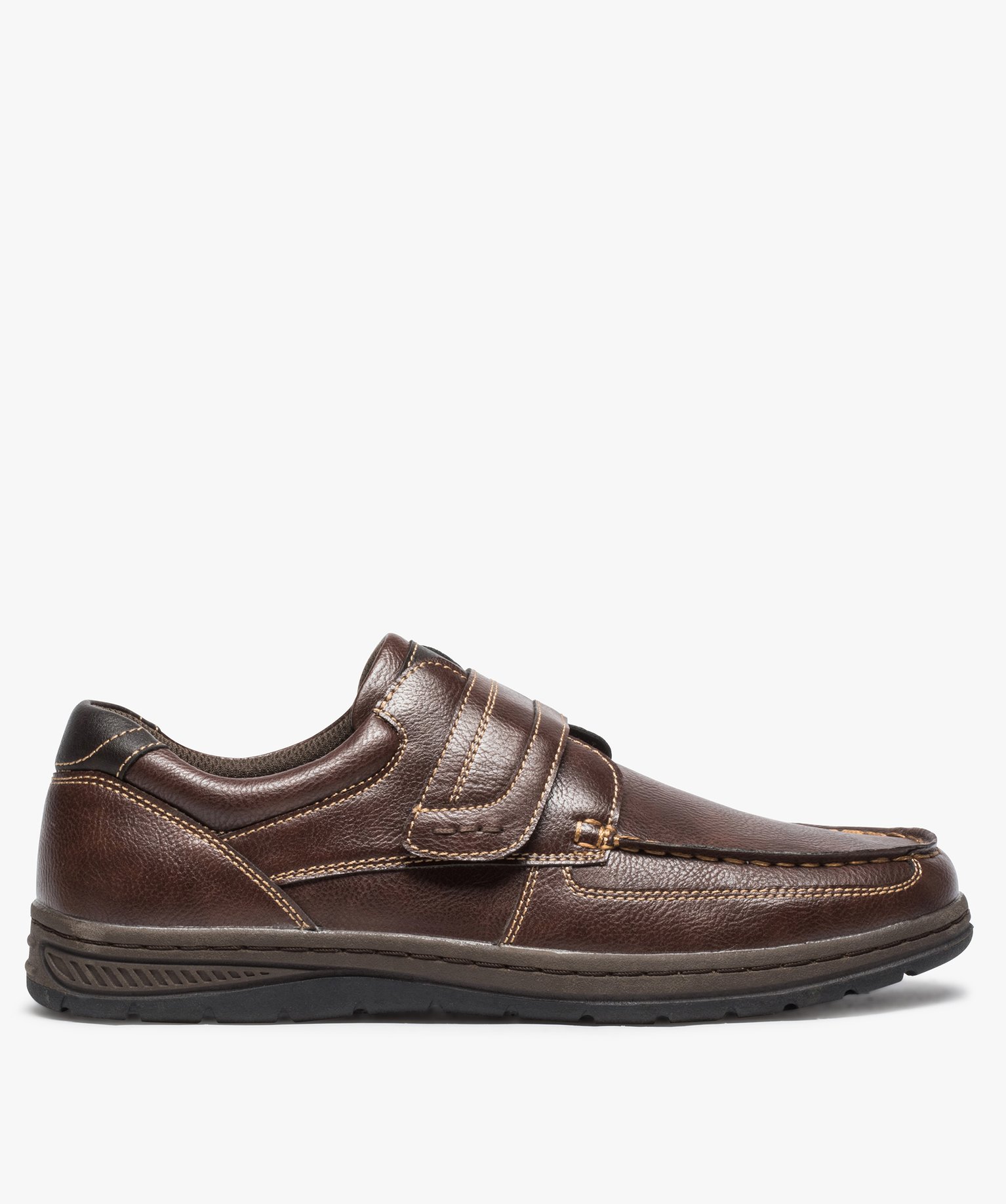 Chaussures bateau homme confort fermeture scratch marron | GEMO