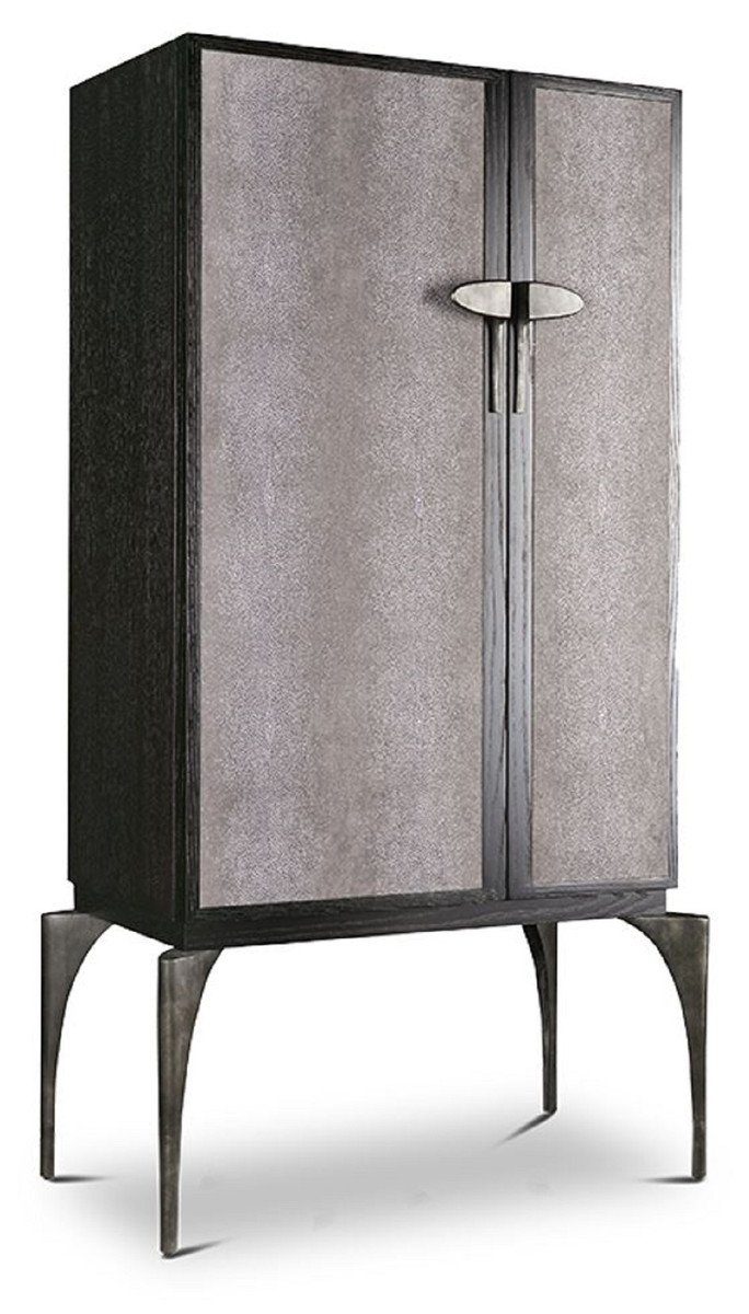 Casa Padrino Barschrank Designer Barschrank Schwarz / Grau / Silber 90 x 50 x H. 160 cm - Massivholz Schrank mit 2 Türen - Wohnzimmer Möbel - Hotel Möbel - Luxus Kollektion