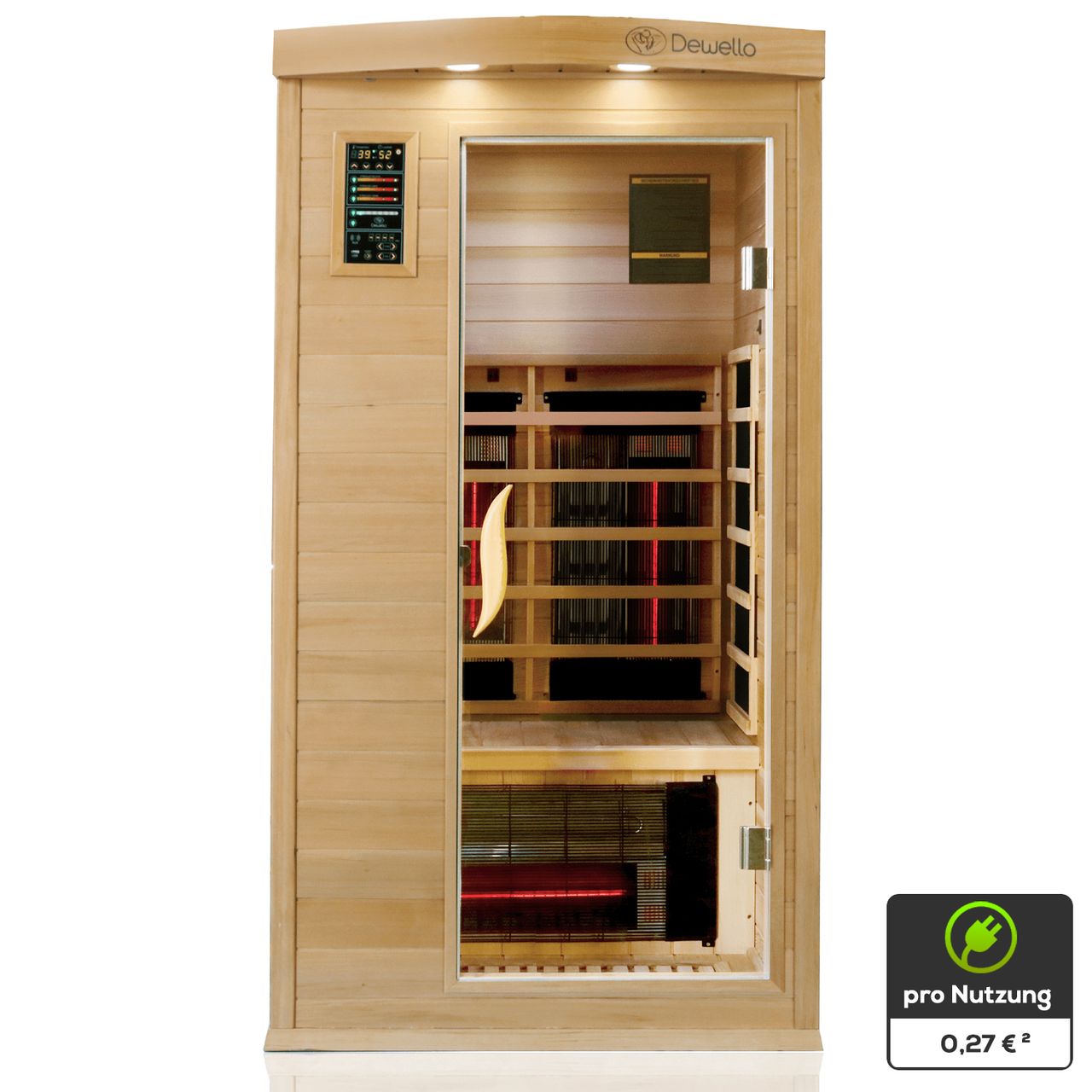 TroniTechnik Dewello® Infrarotkabine Pierson Pro 100x100 für 1 Person, Hemlockholz & Zeder, 3 DUO-Vollspektrum