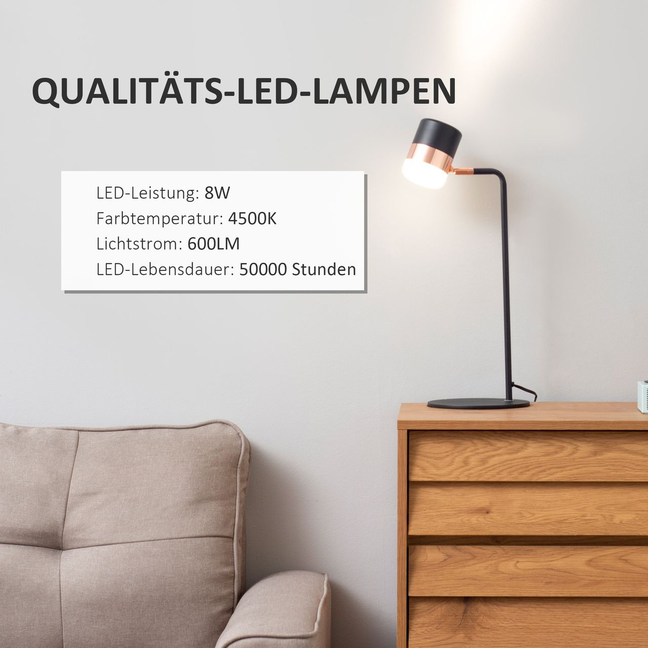 HOMCOM Tischlampe Nachttischlampe Tischleuchte LED 90° verstellbar Industrial Stil Metall Schwarz Gold 27 x 24 x 51 cm