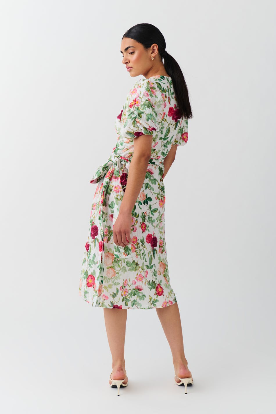 Midi wrap puff sleeve dress