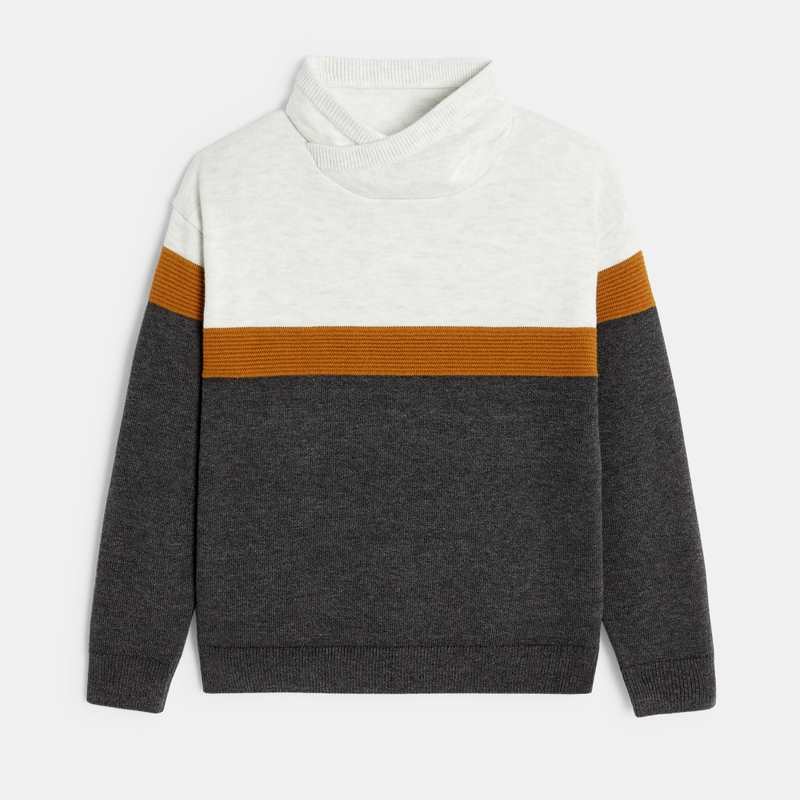 Pull d'hiver col snood gris garçon