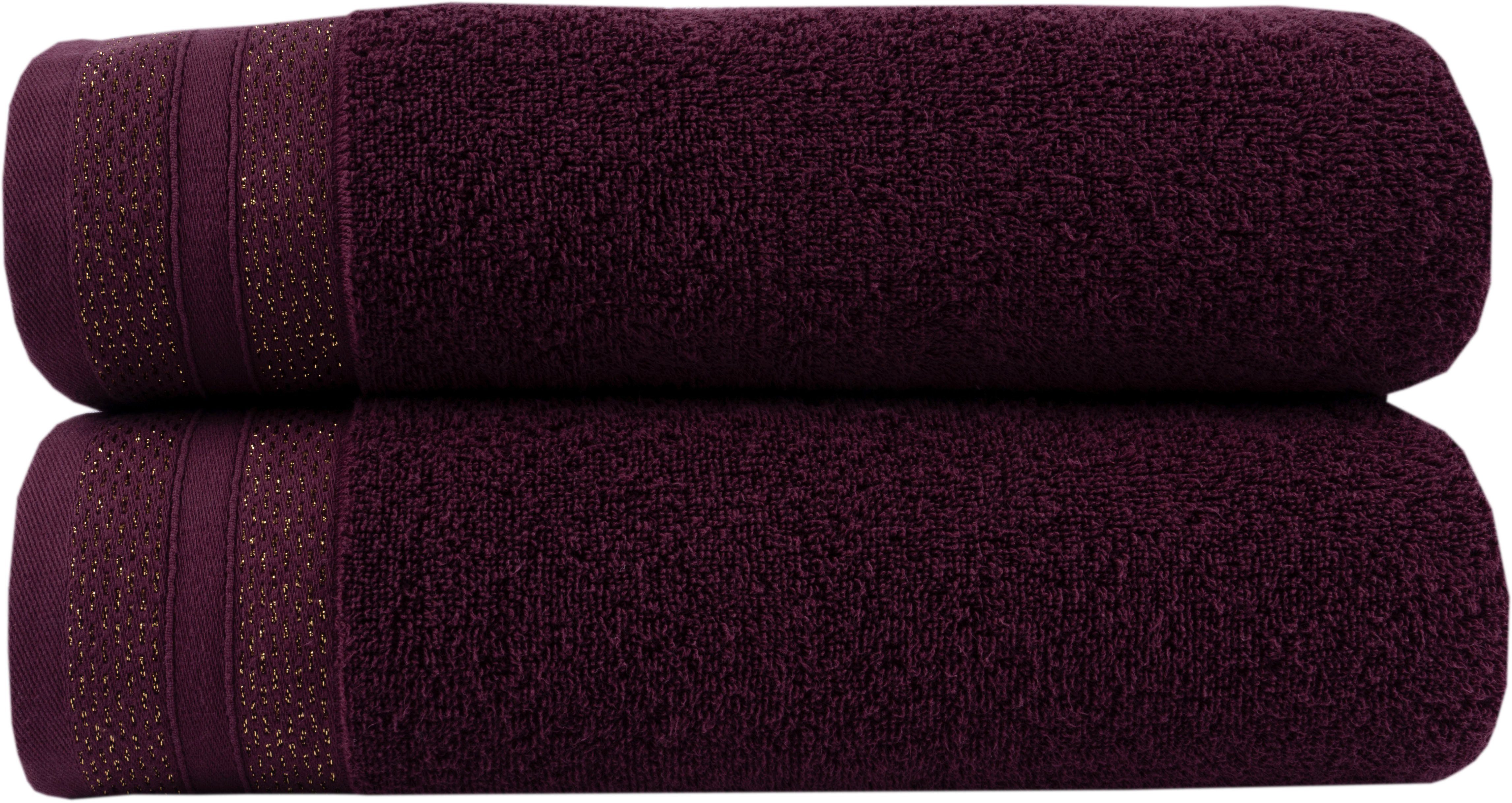 Leonique Handtuch Set Esmindra mit goldfarbener Bordüre, Frottier, (Set, 2-tlg), Handtuch oder Badetuch Set, Premium 550gr/m², Bio-Baumwolle