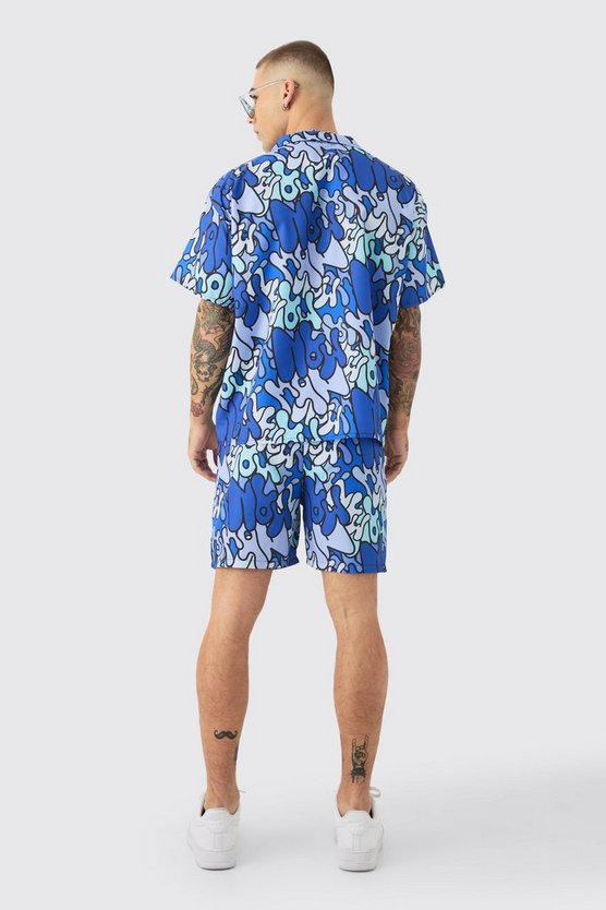 Kastiges Ripstop Hemd mit Graffiti-Print & Badehose