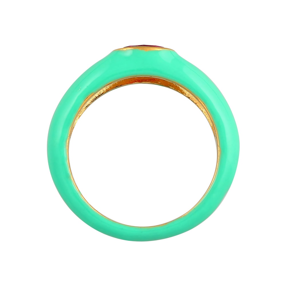 Elli Elli Bague Femmes Solitaire Ovale avec Émail Orange et Cristal de Zirconium Vert  Bague