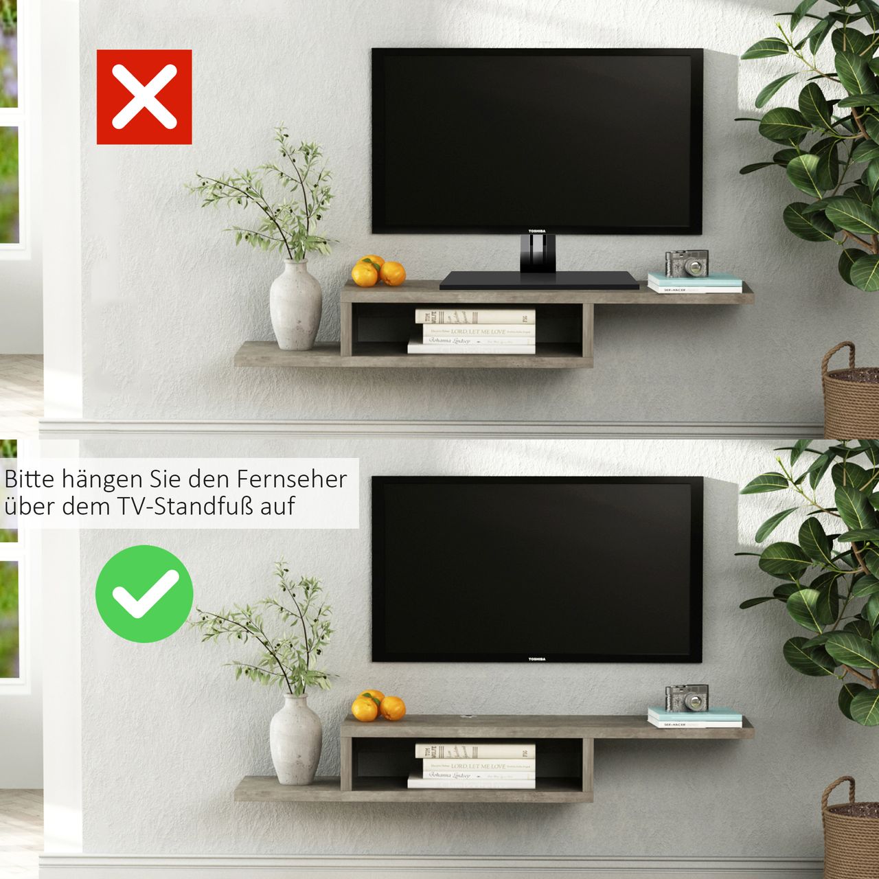HOMCOM TV Hängeschrank Lowboard Hängeboard Fernsehschrank Spanplatte Zementgrau