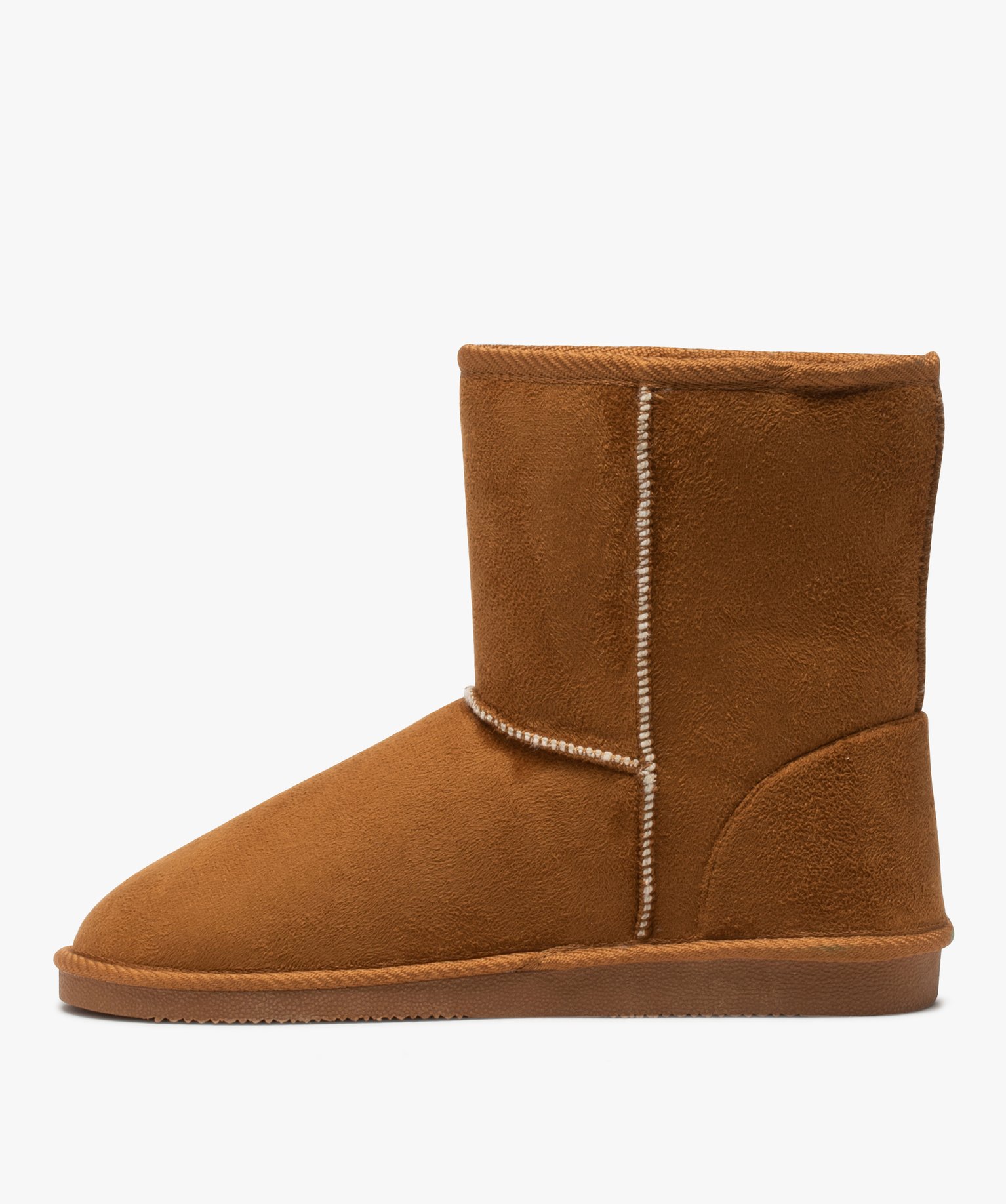 Boots fourrées femme à talon plat dessus suédine unie marron | GEMO