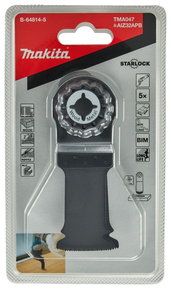 Lamă de ferăstrău cu imersie Makita B-64814-5 TMA047, 32 x 50 mm, lemn și oțel, 5 bucăți