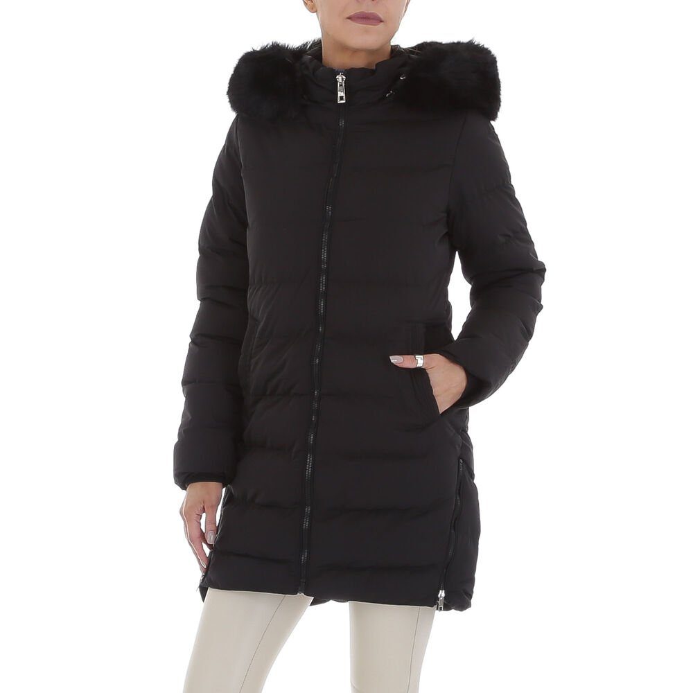 Ital-Design Wintermantel Damen Freizeit Kapuze (abnehmbar) Gefüttert Mantel in Schwarz