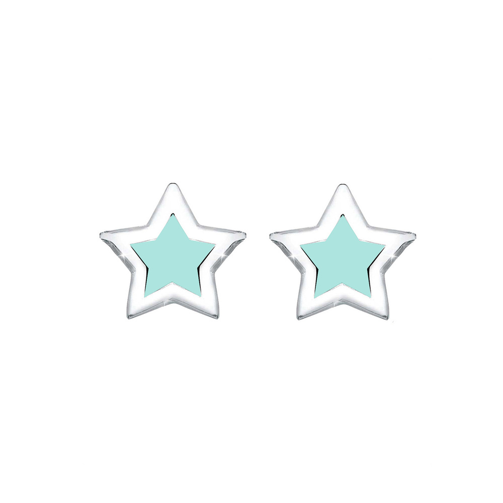 Elli Elli Boucles d'Oreilles Femme Motif Étoile Classique avec Émail en Argent Sterlin Boucles d'oreilles