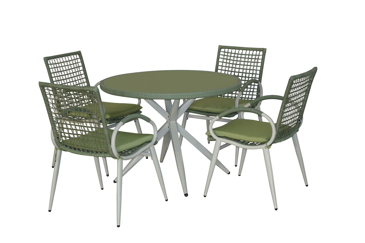 Happy Home Happy Home Dining-Set 5tlg. HGS41-GRN grünes Rattan mit Sitzkissen in grün