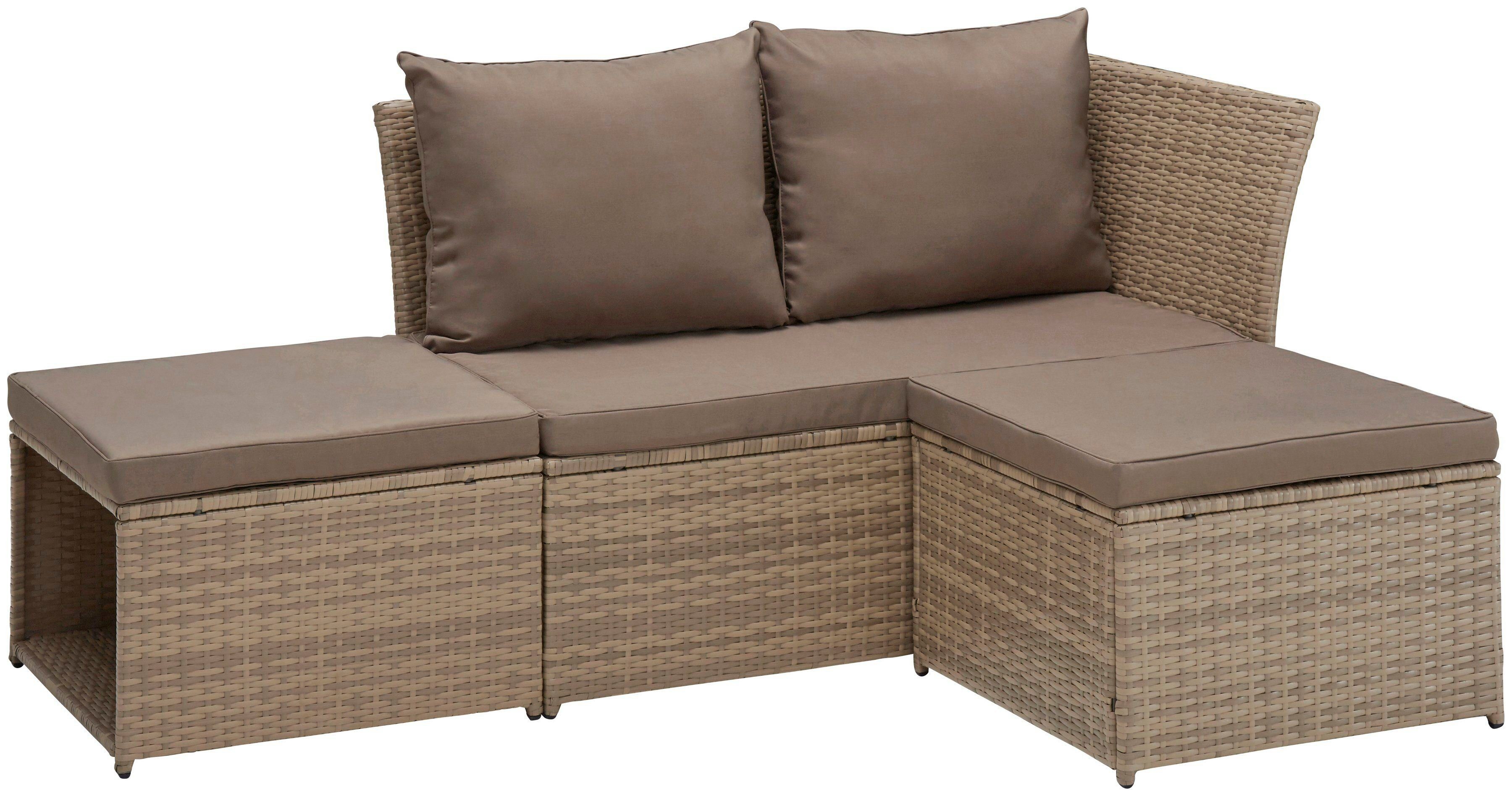 KONIFERA Gartenlounge-Set Marseille, (8-tlg), Sofa, Tisch 57x57 cm, Hocker, Polyrattan