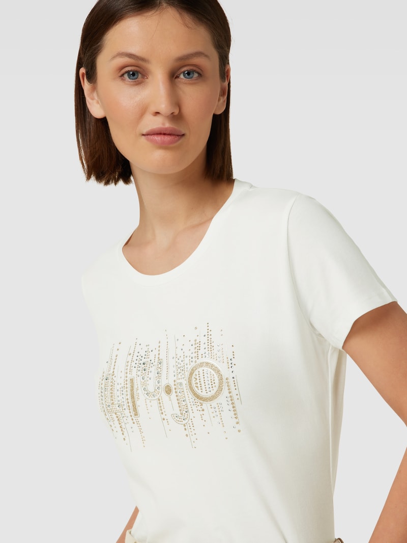 T-Shirt mit Ziersteinbesatz in weiss
