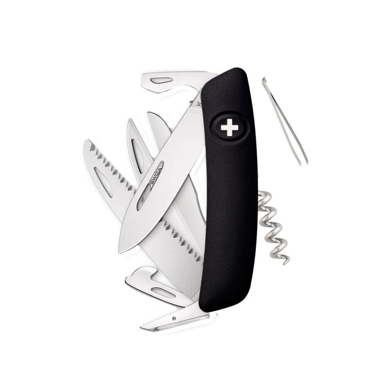 Swiza D09 Schwarz, multifunktionales Schweizer Taschenmesser