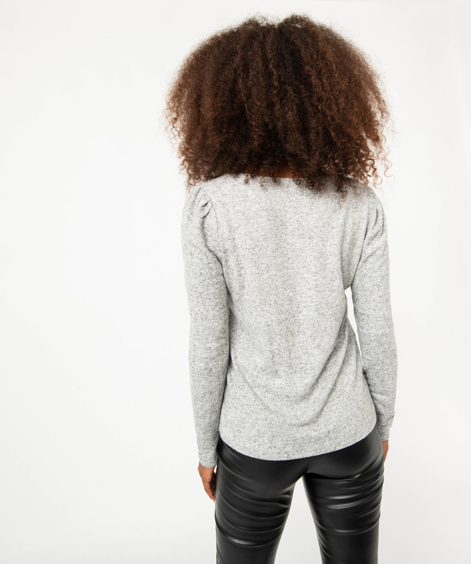 Tee-shirt à manches longues avec col V en dentelle femme gris clair | GEMO