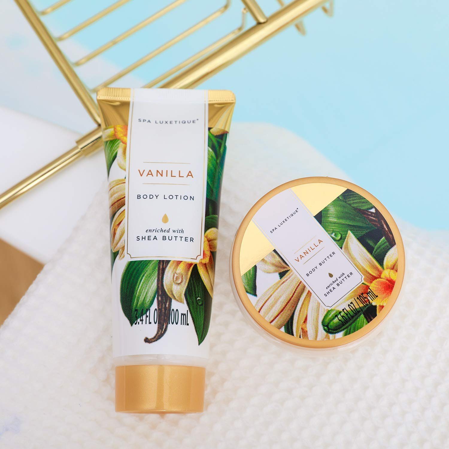 Spa luxetique Pflege-Geschenkset Bade Set mit Deko Badewanne, 8-tlg., Wellness, Beauty Set für Frauen 8 tlg. Geburtstagsgeschenk Vanilleduft