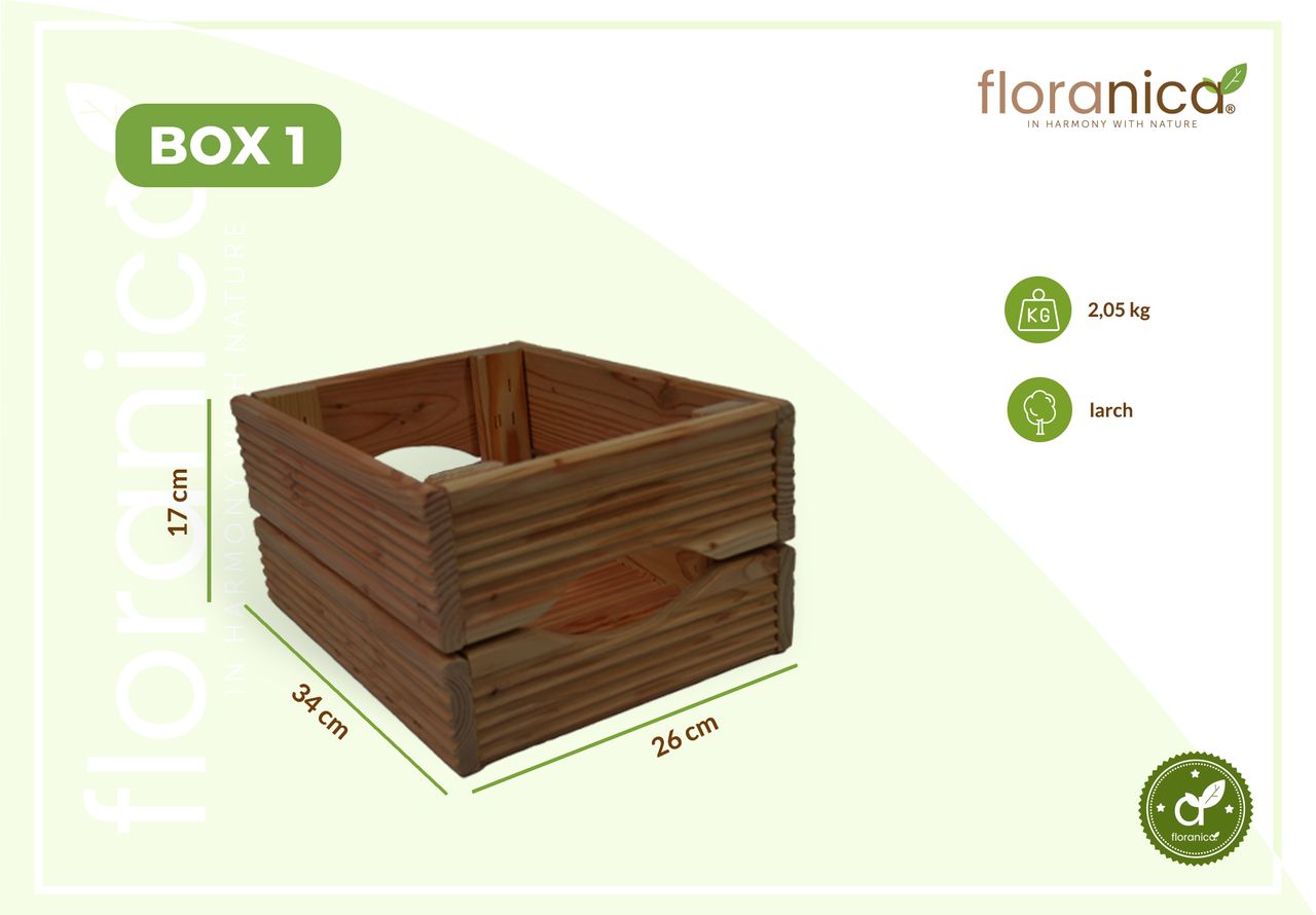 Pemicont Floranica Holzkiste Lärche Braun 3er Set Gartendeko Aufbewahrungsboxen Obstkisten Blumentopf Holz Kiste Spielzeugkiste