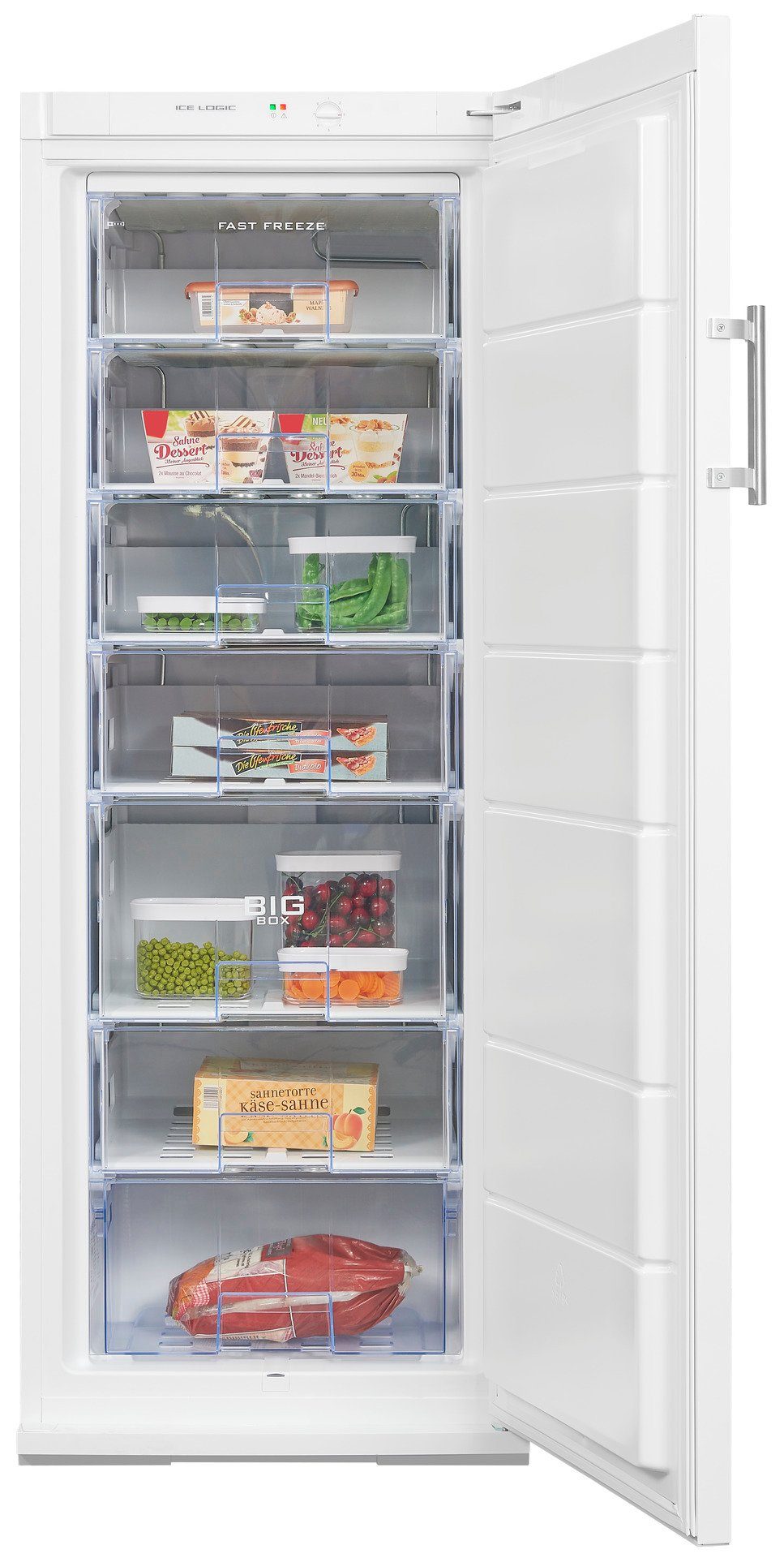 exquisit Gefrierschrank GS27-H-280E weiss, 163 cm hoch, 60 cm breit,Gefrierschrank mit Geräumigen Gefrierschubladen, inkl. BigBox