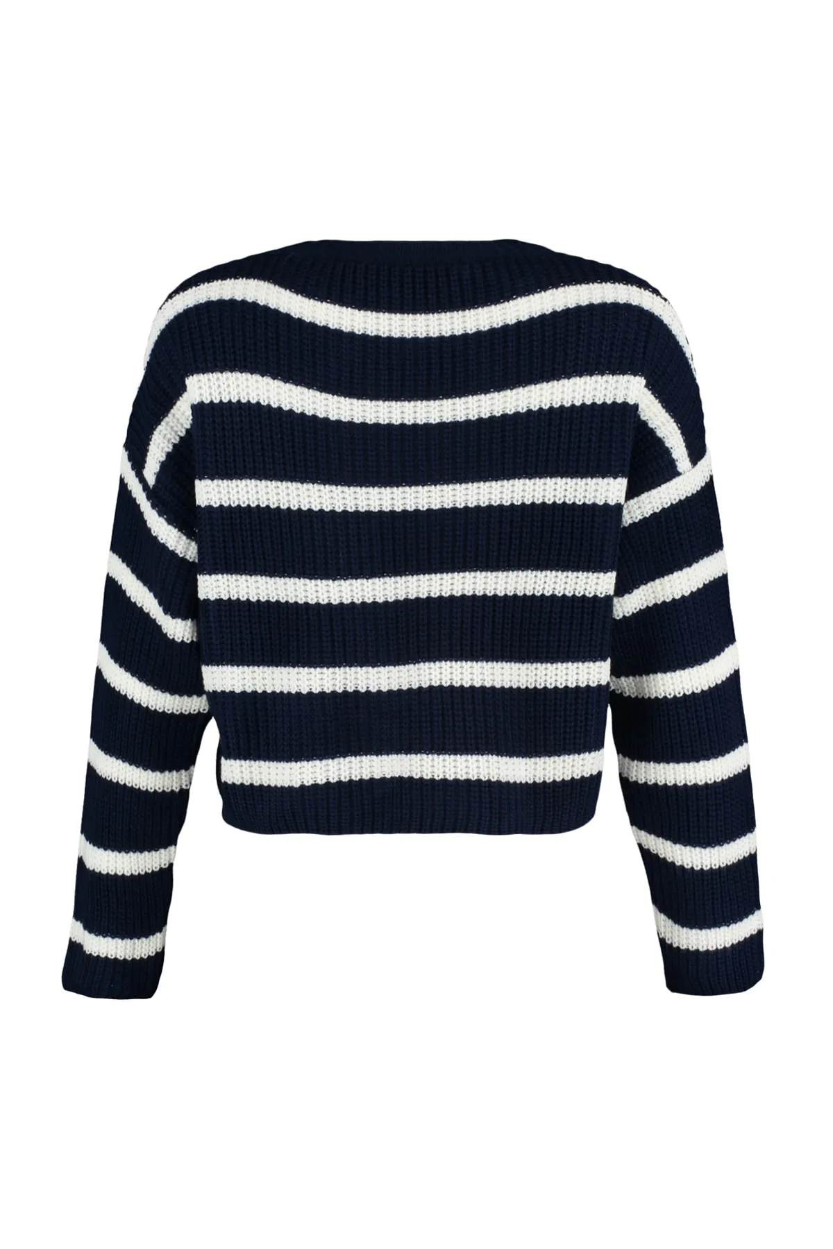 Trendyol Collection  Marineblauer kurzer Basic-Strickpullover mit Streifen TWOAW23KZ00390