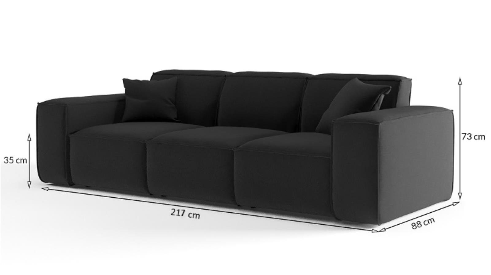 Beautysofa Sofa Lugano, 3-Sitzer Sofa aus Cordstoff oder Veloursstoff, Dreisitzer im modernes Stil, inklusive Wellenfedern