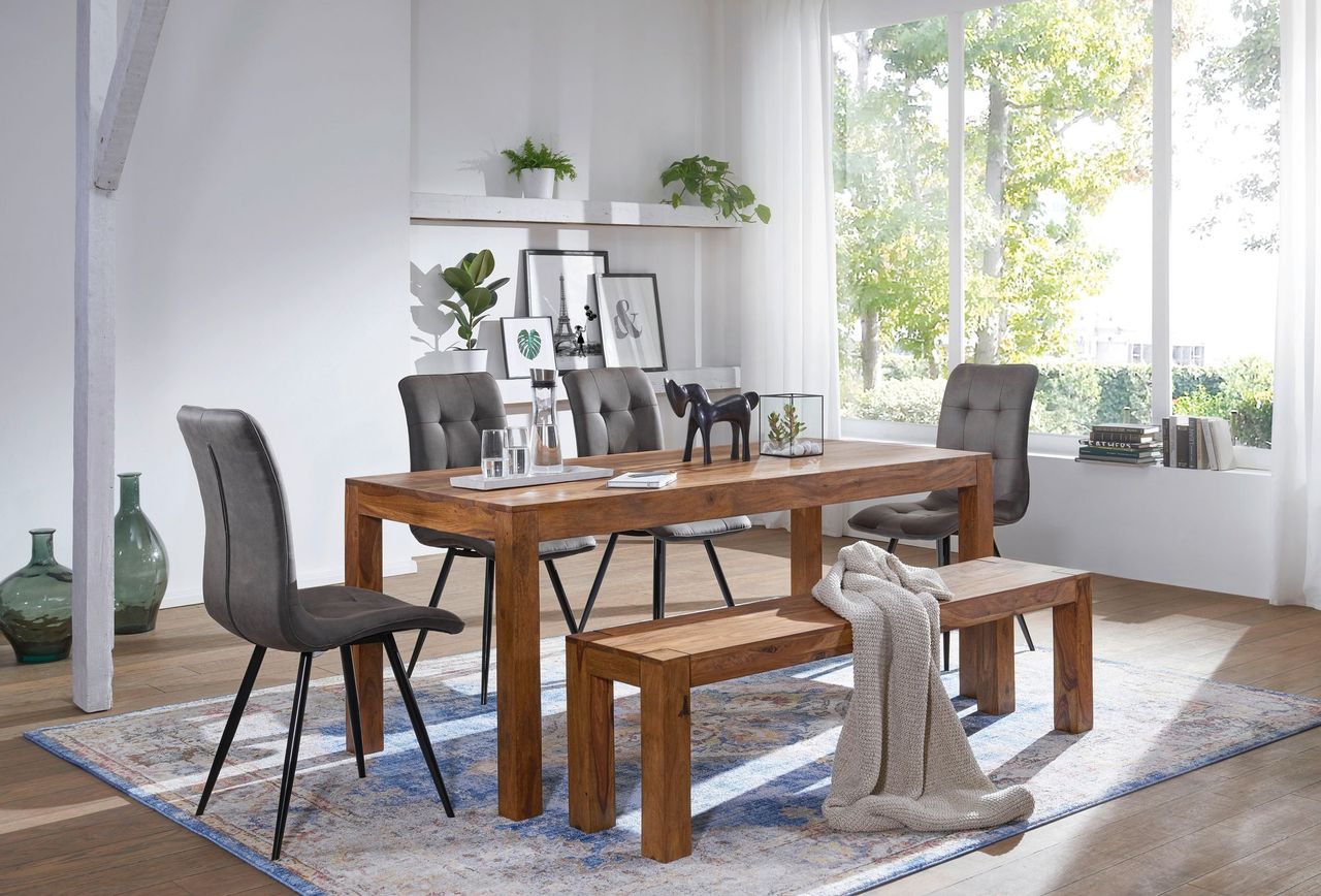 Wohnling WOHNLING Design Esstisch Massiv 200 x 100 x 76 cm Sheesham Massivholz