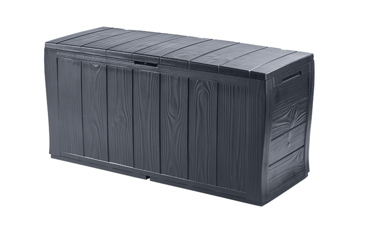 Keter Sherwood Auflagenbox, wetterbeständig - 270L 117x45x58 cm - Anthrazit Holzoptik