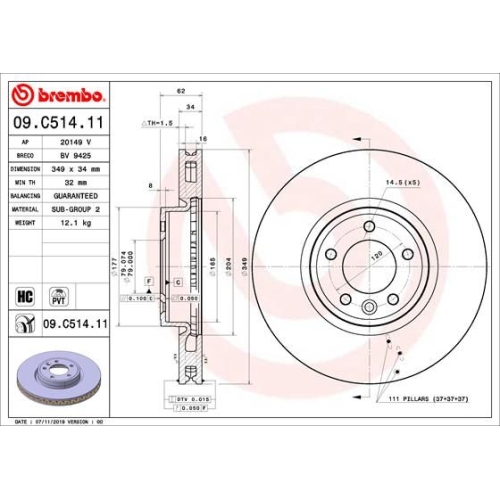 Bremsscheibe Brembo Vorderachse  1 Stück 09.C514.11 - ATU