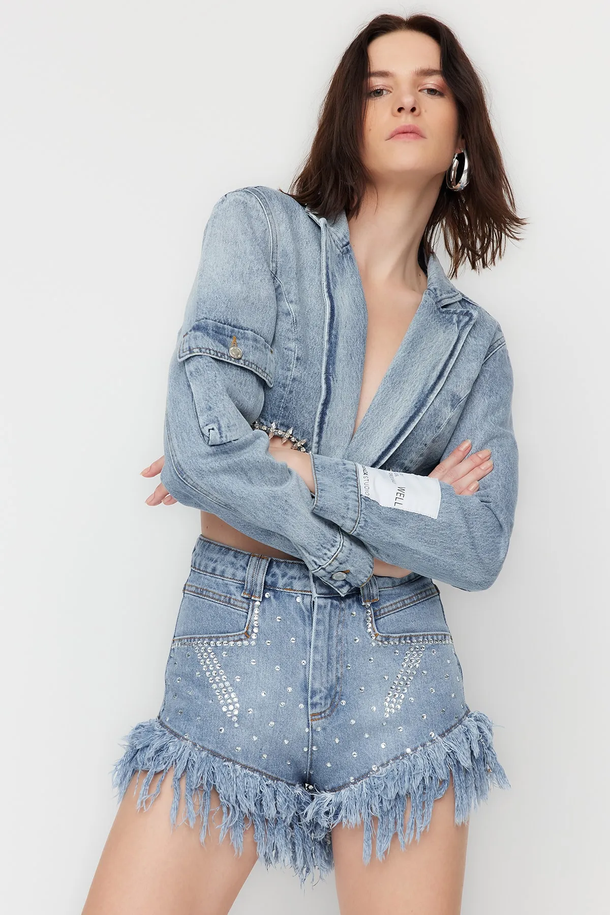 Trendyol Collection  Shorts - Blau - Hoher Bund