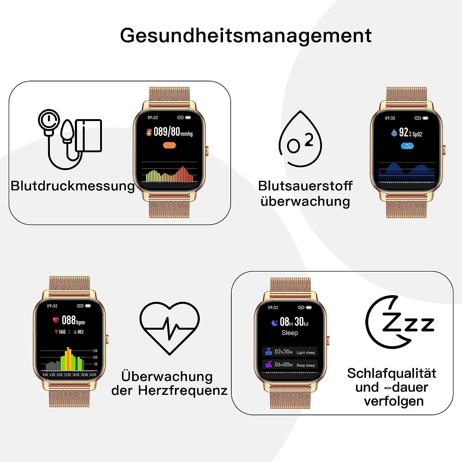 Mutoy Smartwatch, Damen Herren Smartwatch, Fitness Tracker Uhr Smartwatch (Fitnessuhr mit Telefonfunktion 1,69