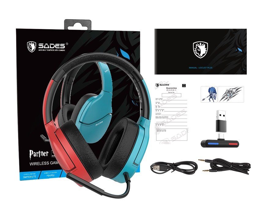 Sades Partner SA-204 Gaming-Headset (Mikrofon abnehmbar, kabellos, Stereo, Over Ear, Bluetooth 5.0, Nintendo-Style)