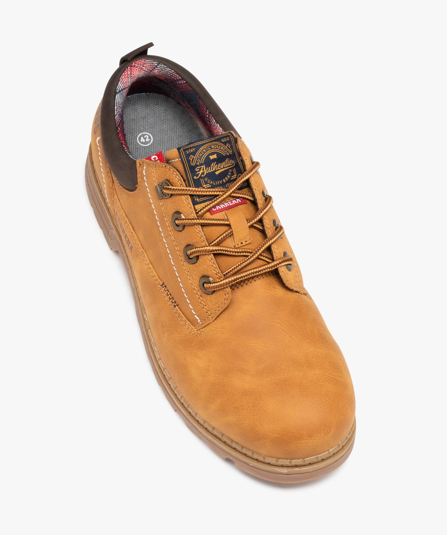 Derbies homme unis à semelle crantée et col rembourré camel | GEMO