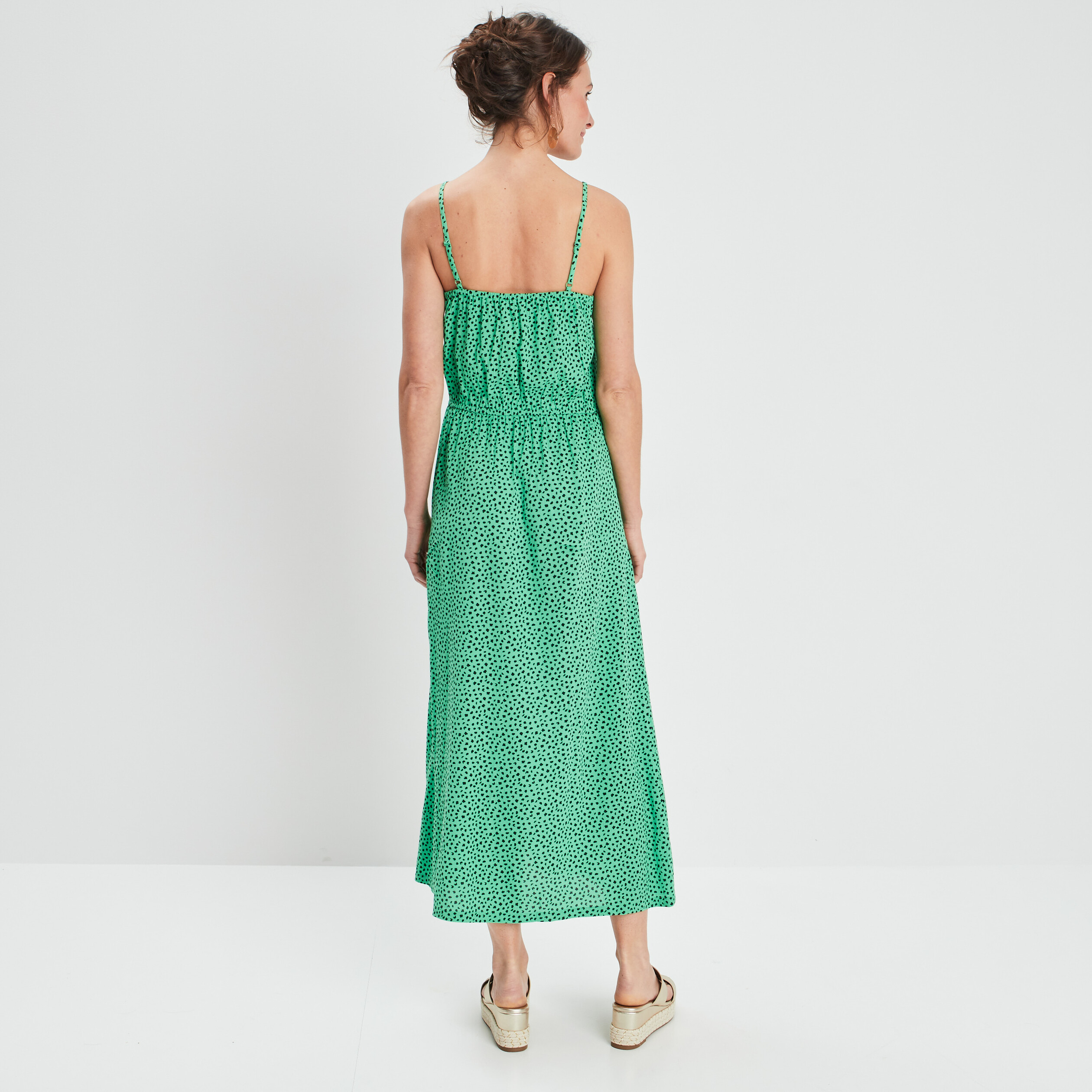 Robe longue droite fluide fendue vert femme | La Halle