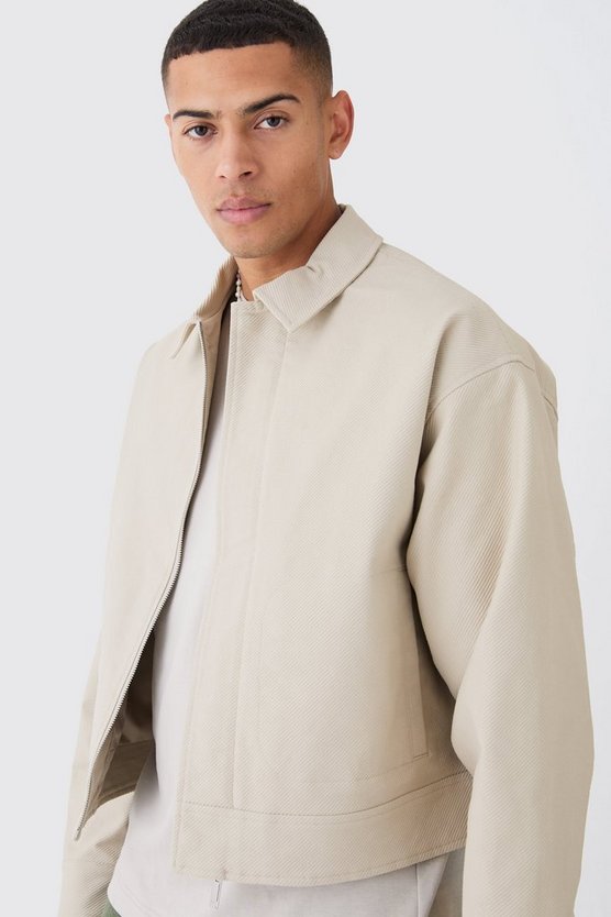 Kastige smarte gerippte Twill Harrington-Jacke