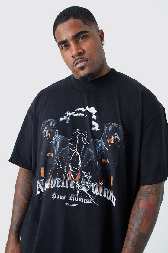 Plus Oversize Hoodie mit Rottweiler Print