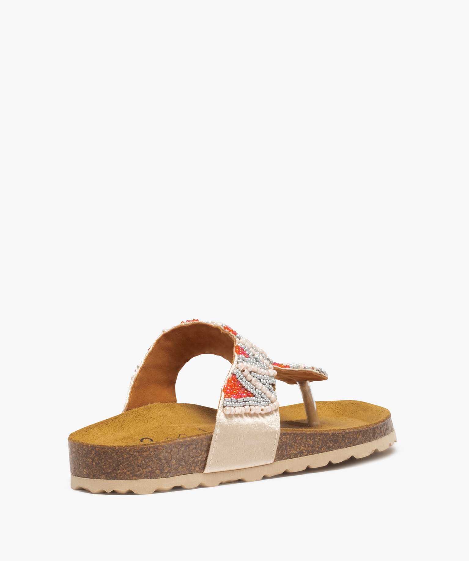 Sandales femme à entre-doigts avec brides ornées de perles beige | GEMO