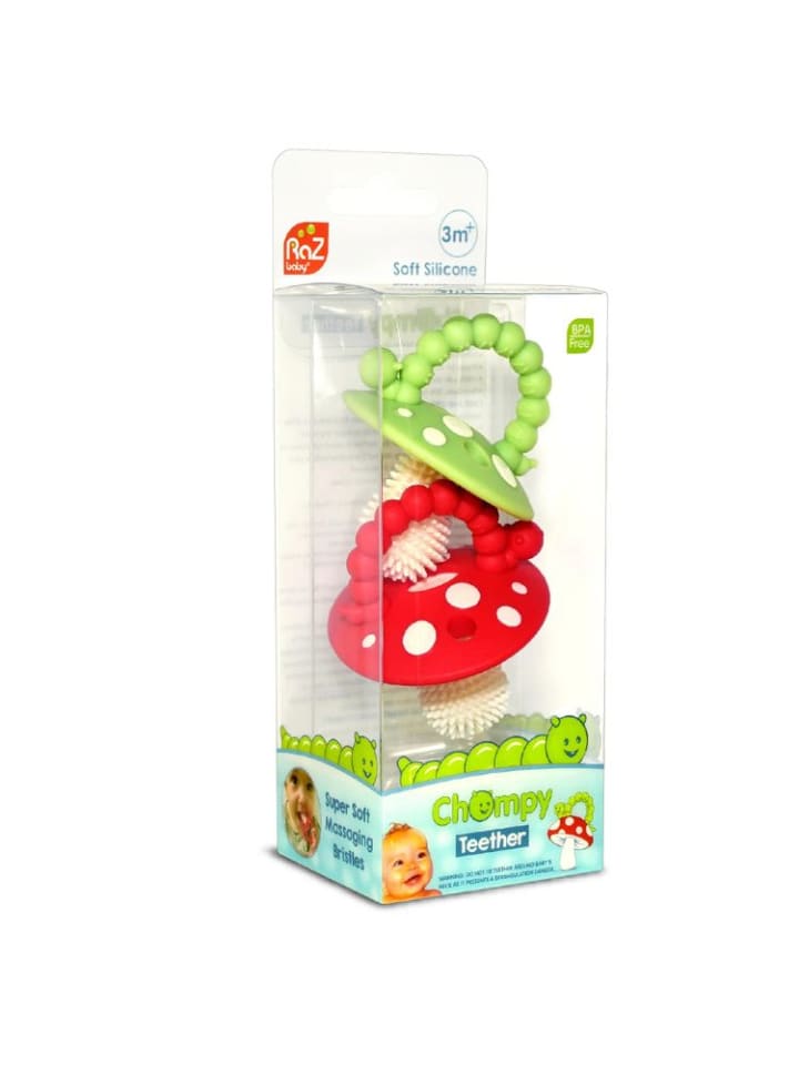 RaZbaby Beißringe 2er logopädisch Pilze für Babys 100% Silikon 3M  in Grün günstig kaufen onesize