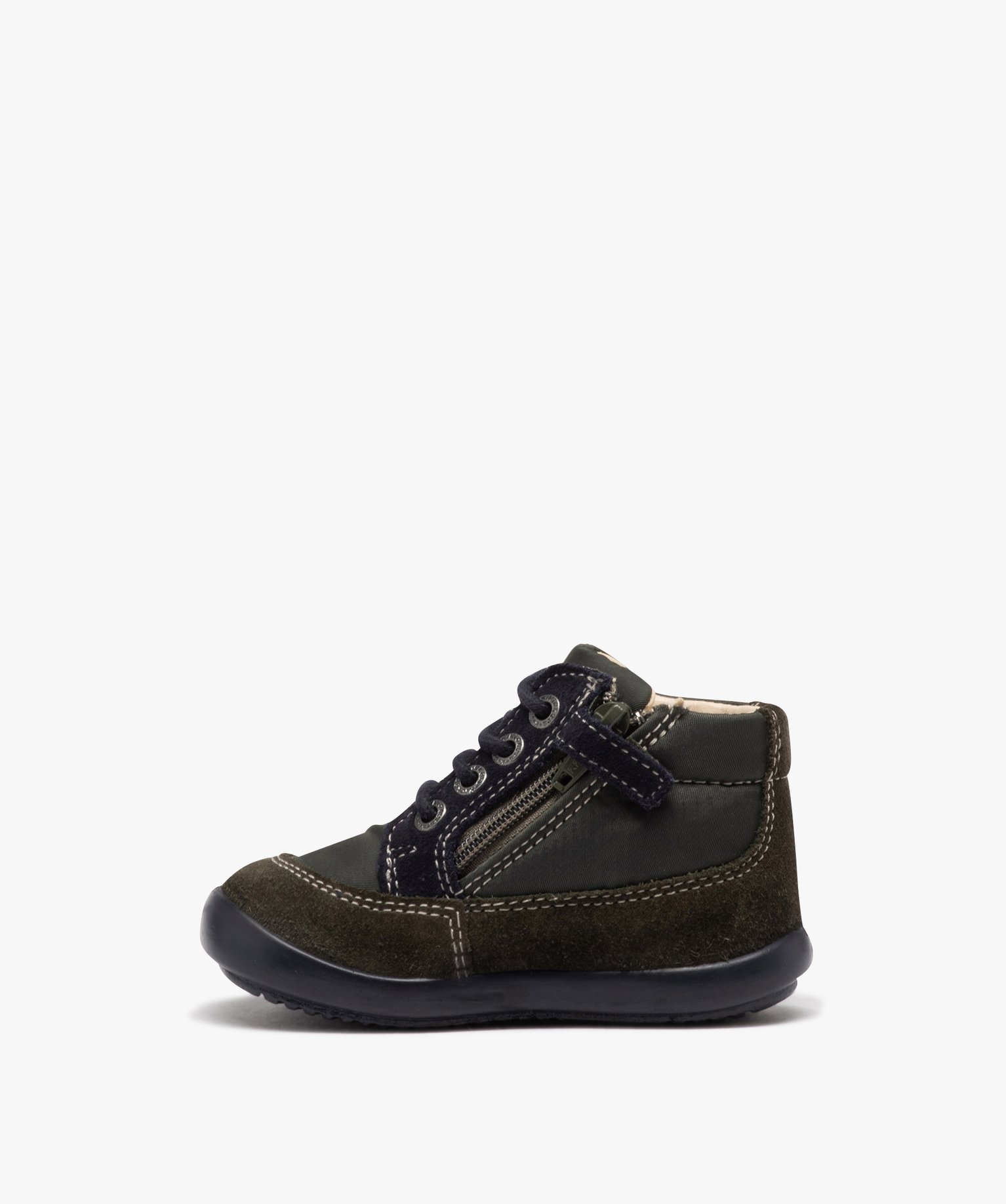 Bottillons Garçon en cuir bicolore à zip et à lacets - Ki... vert | GEMO