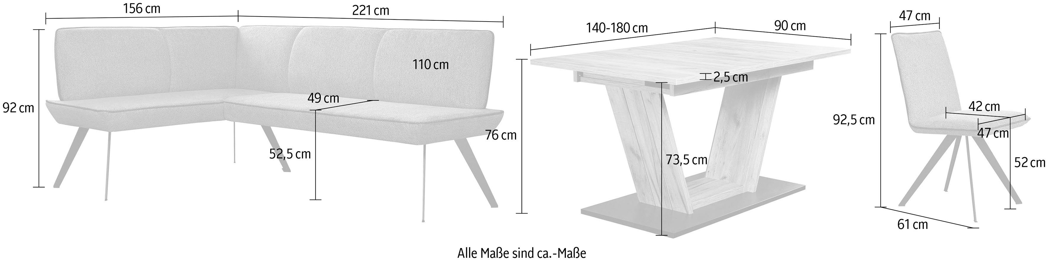 Home affaire Eckbankgruppe Mao, (Set, 4-tlg), Eckbank mit Wellenunterfederung im Sitz