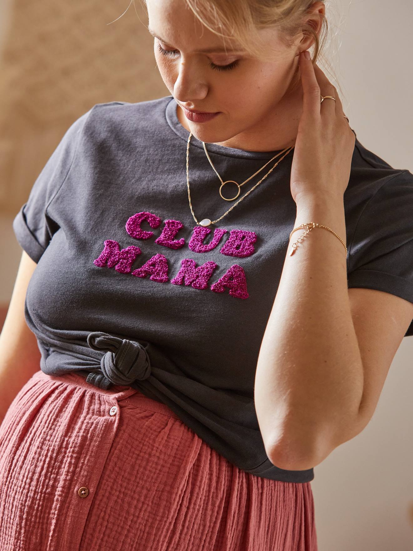 Vertbaudet Bio-Kollektion: T-Shirt für Schwangerschaft & Stillzeit CLUB MAMA, personalisierbar - senfgelb
