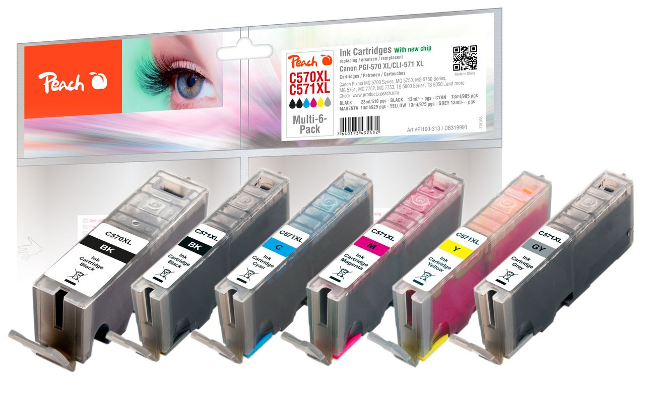 Peach SparPack mit grau Tintenpat. ersetzt Canon PGI-570XL, CLI-571XL