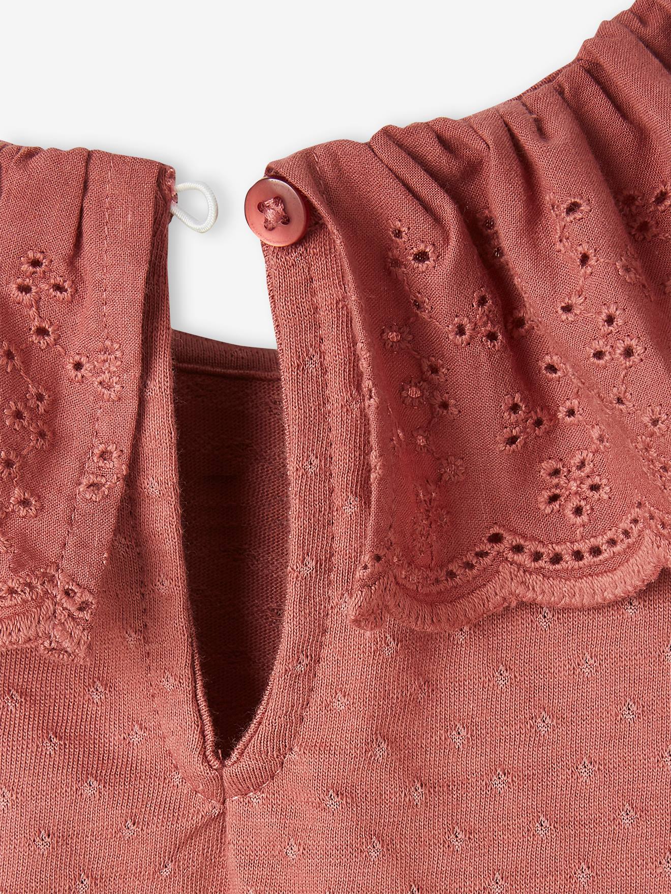 T-shirt à collerette en broderie anglaise fille écru