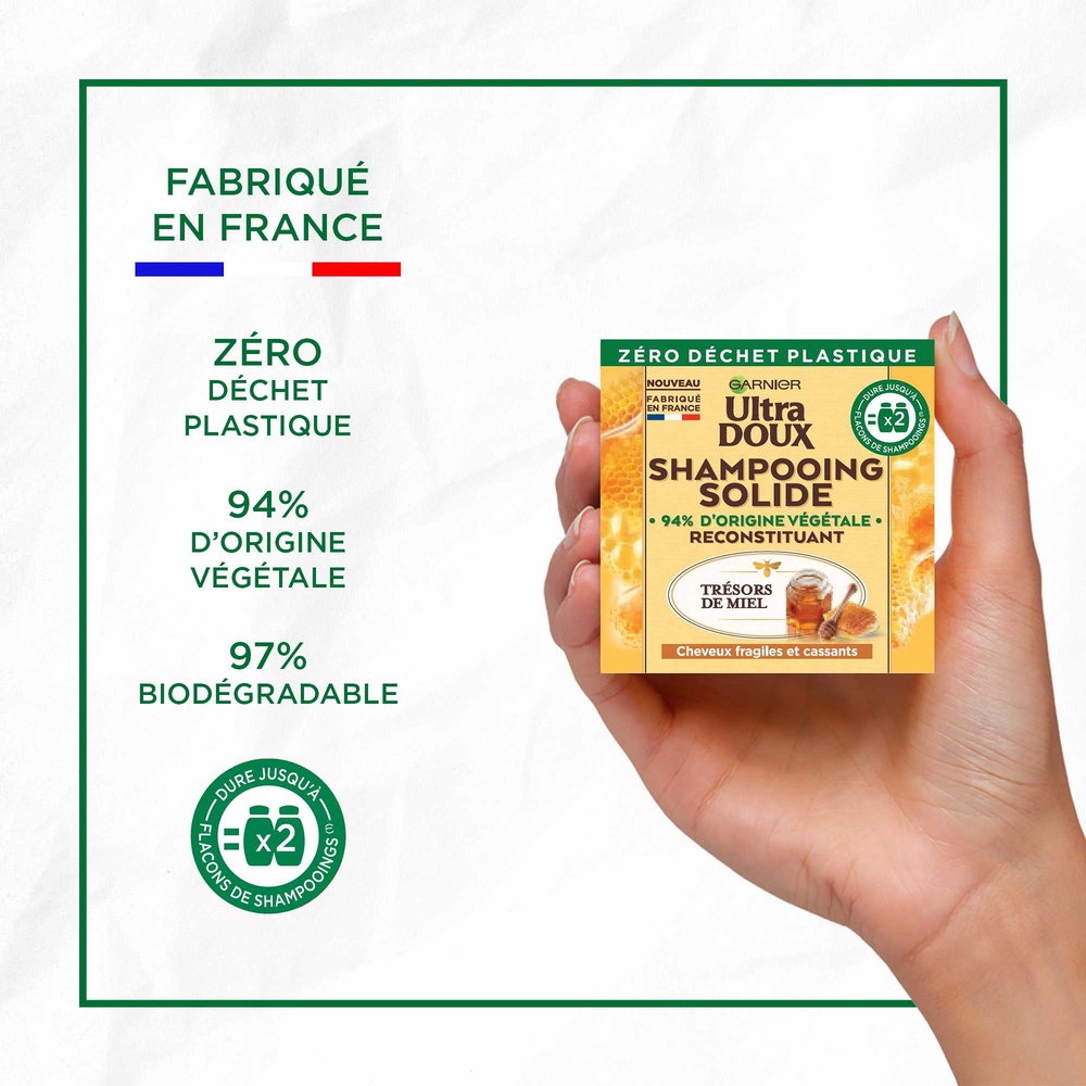 garnier Ultra Doux Miel Shampooing solide reconstituant au Mielet à la Cire d'abeille