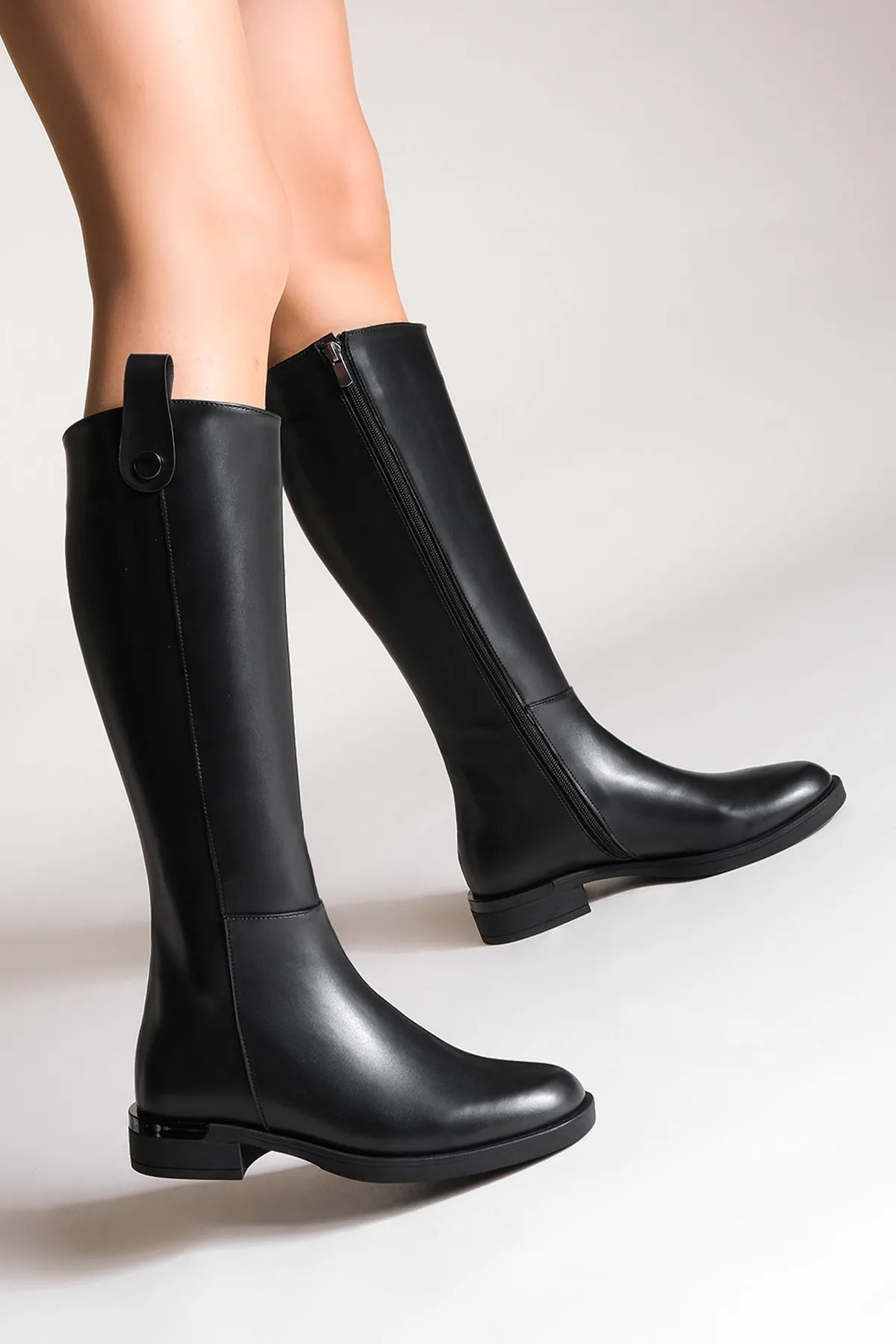 Marjin  Damen Alltagsstiefel über dem Knie Reißverschluss Lindo Schwarz
